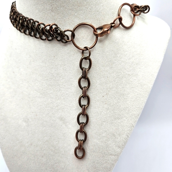 VINTAGE Bronze Tone Metal Disk Chainmail Statement Necklace - Picture 7 of 8